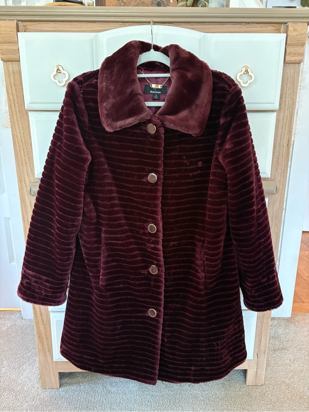 Dennis Basso faux mink fur coat burgundy